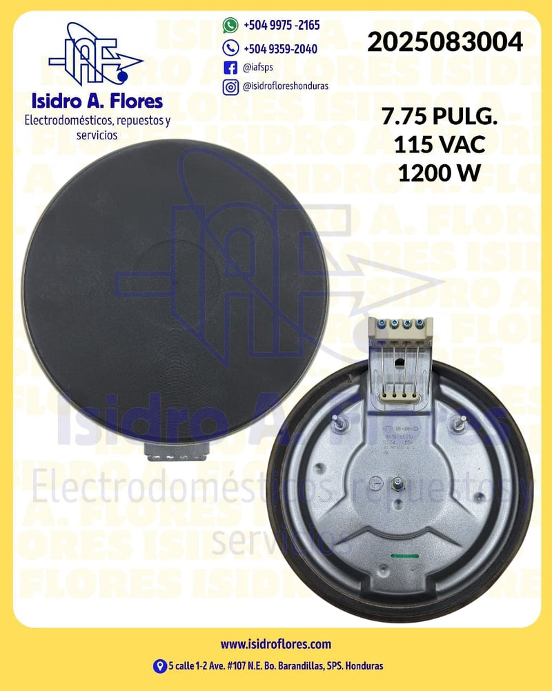 Resistencia tipo disco estufa 4 líneas 7.75" DEXT  origina 115V 1200W