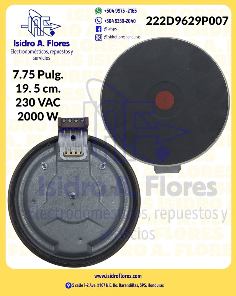 Disco 2000W 230V de 4 Líneas para estufa eléctrica 7.75" Atlas 19.5 Cm