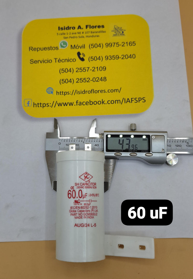 Capacitor lavadora 60UF marca Globe Sirve GE - Mabe