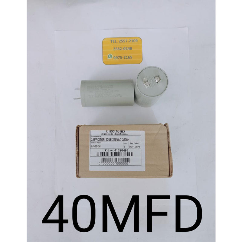 Capacitor original 40UF +5% 250V lavadora ELX Brasileña remp 64188913