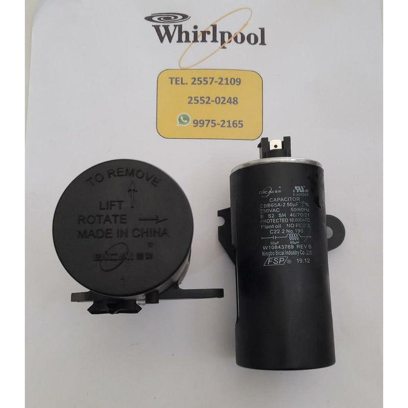 Capacitor original negro  50UF +5% 250V para lavadora Whirlpool